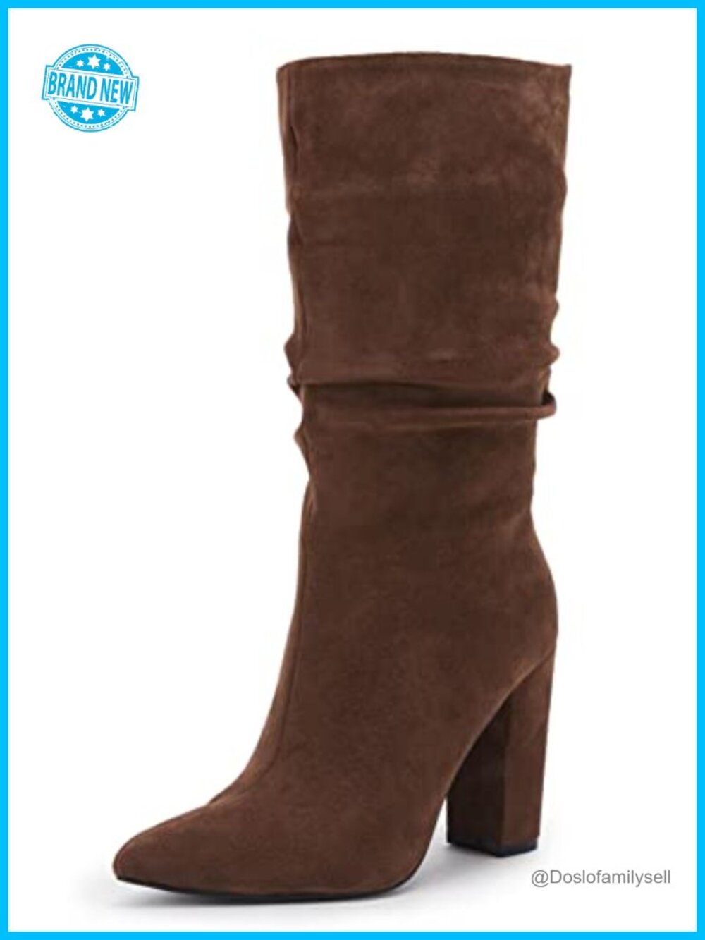 Faux Suede Slouchy Pointed Toe Block Heel Mid Calf Boots